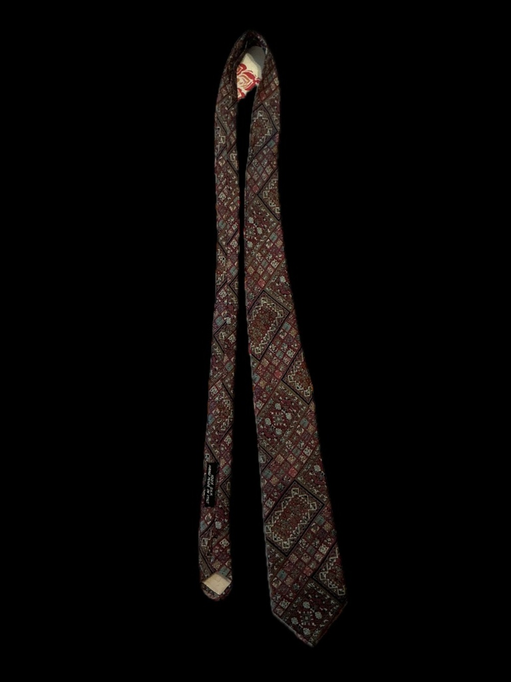 Domani Italian Silk Tie Geometric Medallion Red Brown Blue Handmade